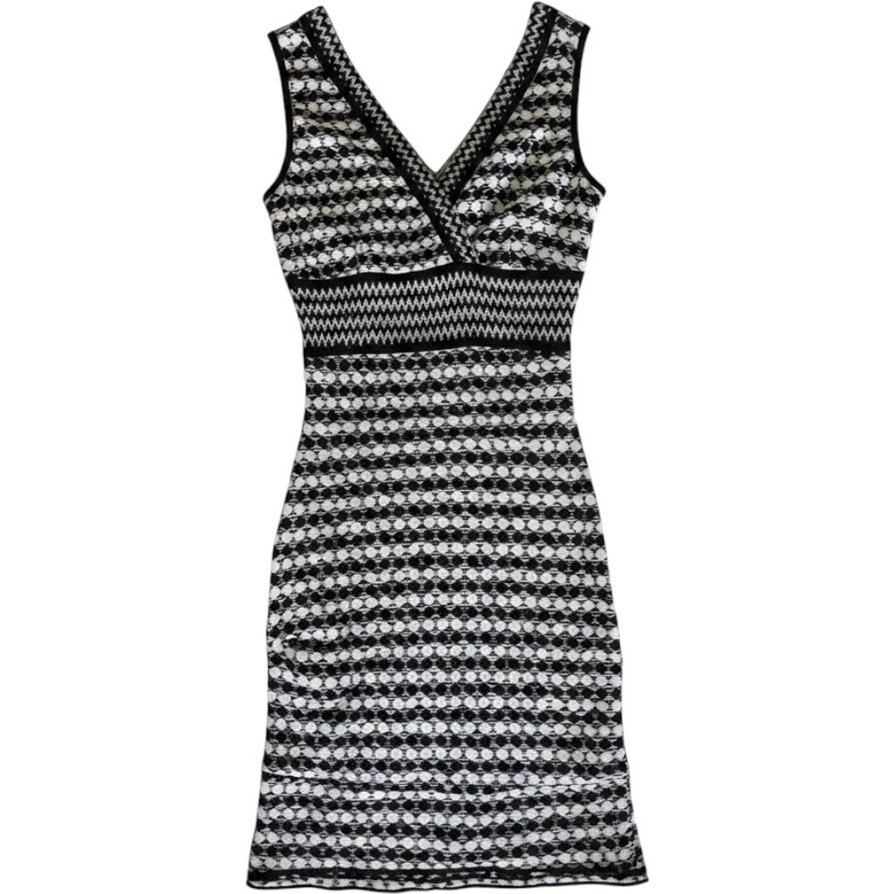 $39 EUC NINE WEST v-neck dress XL blackโ white houndstooth stretch tank maxi